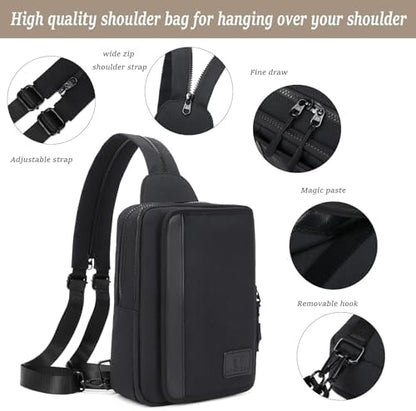 Myhozee unisex black crossbody sling bag demonstrating convertible backpack strap functionality