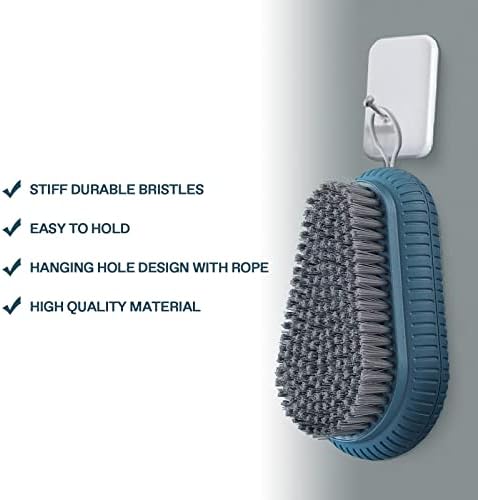 Blue fingernail scrub brush in use