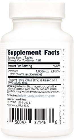 Type Zero authentic USA imported chromium picolinate 120 tablets packaging