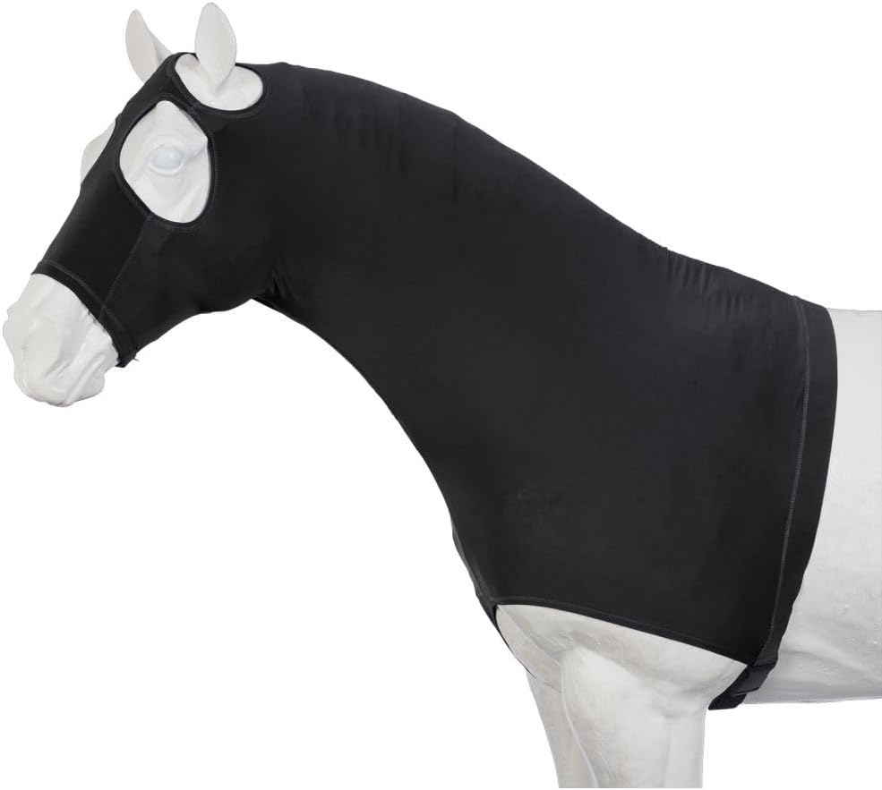 Tough 1 spandex horse neck cover showing elastic belly strap and buckle