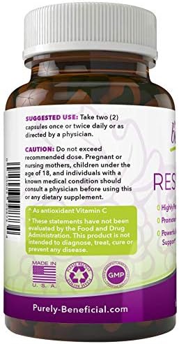 Purely Beneficial Resveratrol 1450 180 capsules bottle side profile
