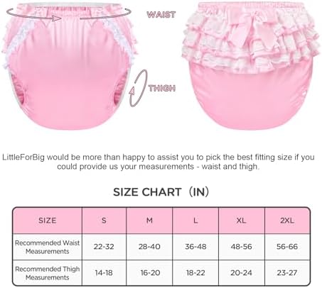 Back view of adult diaper cover featuring lace and ribbon details