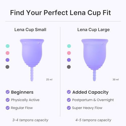 Lena period cup packaging showing USA medical grade silicone certification