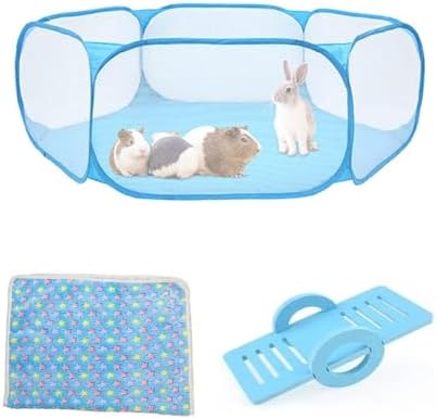 Hamster Playpen Guinea Pig Playpen Bunny Breathable & Transparent Playpen with Mat for Chinchilla Hedgehog Rat Foldable and Easy to Carry - Image 8