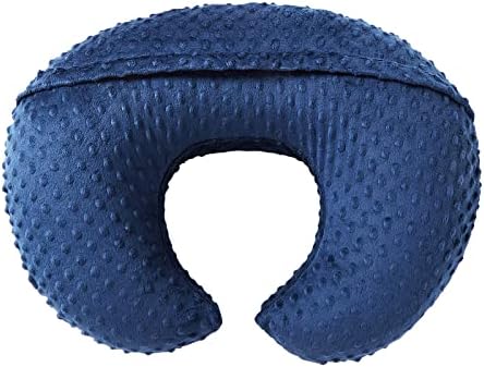 Close up of minky dot texture on blue nursing pillow slipcover