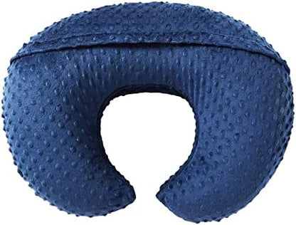 Close up of minky dot texture on blue nursing pillow slipcover