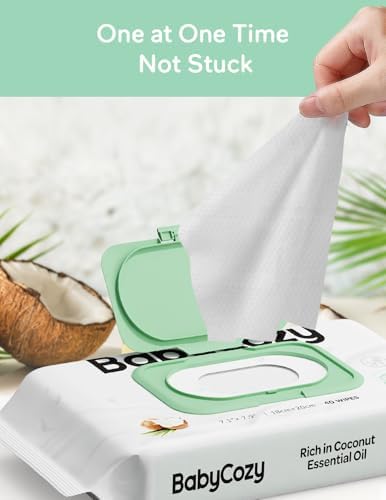 Stack of Babycozy 240 count moisturizing wipes packaging