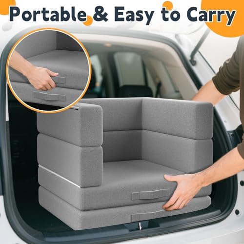 Abdtech travel mattress folded up with the integrated carrying handle visible
