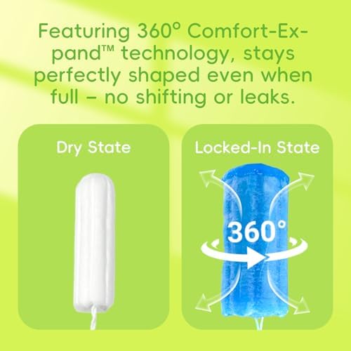 Tellove tampons showing regular and super absorbency organic cotton packs.