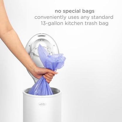 Detail of the childproof lock on Ubbi diaper pail