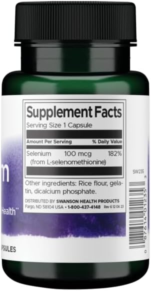 Swanson L-Selenomethionine mineral supplement label showcasing ingredients and dosage.