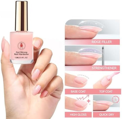 Glossy finish nail strengthener on long healthy nails