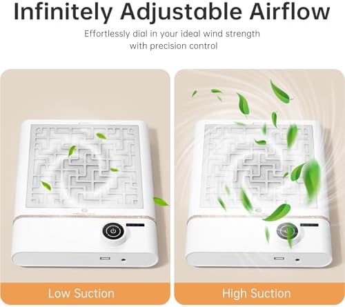 Professional nail tech using rechargeable dust collector at desk