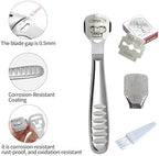 Premium stainless steel pedicure shaver demonstrating the safe point five millimeter blade gap