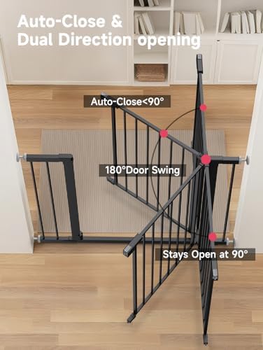 Adjustable metal baby gate extension panels attached to main frame