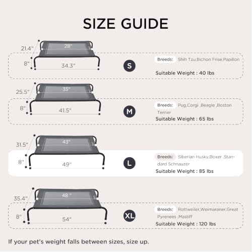 Bedsure Outdoor Elevated Dog Bed Large Sized Dog, Portable Indoor & Outdoor Cooling Raised Cot Pet Hammock Bed with Skid-Resistant Feet, Frame with Breathable Mesh, Grey, 49 inches - Image 6