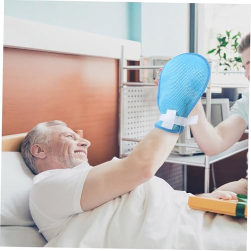 One pair of blue medical restraint gloves for Alzheimer's and dementia care.