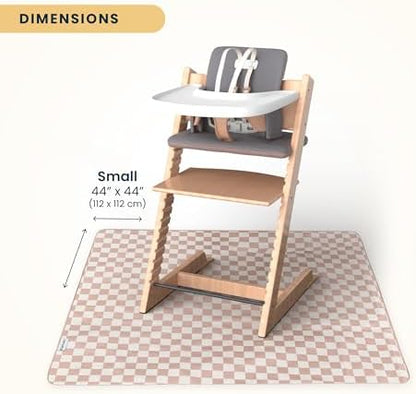 Tiny Twinkle waterproof high chair mat close up texture showing the beige checkers design and water resistant surface