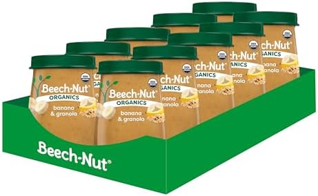 Nutrition label and ingredients on Beech-Nut organic baby food jar