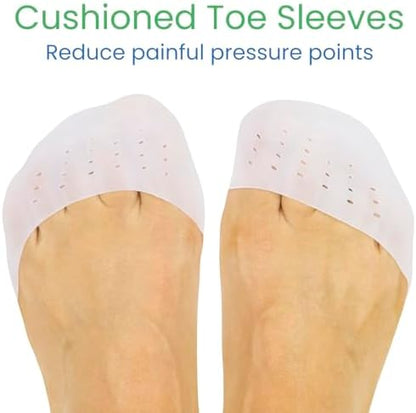 Silicone gel toe caps showing breathable ventilation holes for comfort.