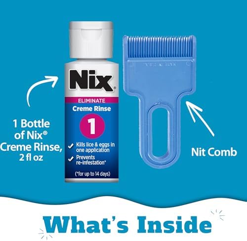 Nix 1 percent Permethrin lice killing creme rinse packaging showing 14 day protection claim.