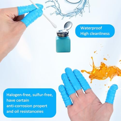 Anti static finger cots applied during delicate electronic hardware and circuit board repair.