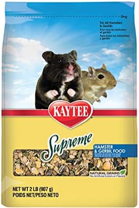 Natural seeds grains and pellets inside Kaytee Supreme Hamster and Gerbil daily diet mix