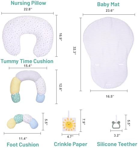 4-in-1 Tummy Time & Nursing Pillow with High, Firm, Large Area, Detachable Seated Support Cushion, Removable and Machine Washable Slipcovers, Baby Play Mat and Toys 0-24 Months - Image 6