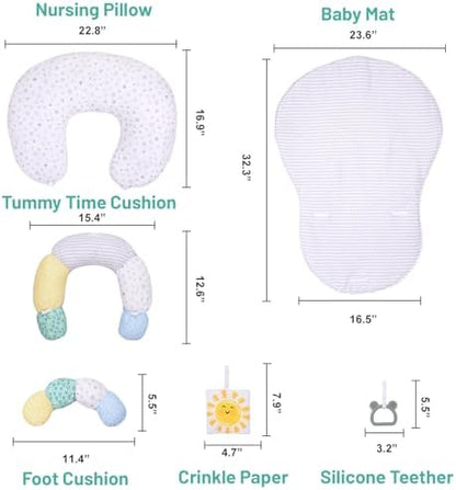 4-in-1 Tummy Time & Nursing Pillow with High, Firm, Large Area, Detachable Seated Support Cushion, Removable and Machine Washable Slipcovers, Baby Play Mat and Toys 0-24 Months - Image 6