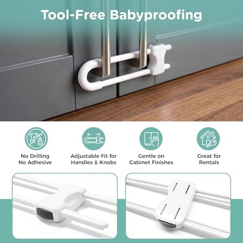 Close up of Skyla Homes tool-free cabinet security device