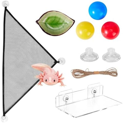 Swirge mesh resting hammock attached to aquarium glass wall with strong suction cups.
