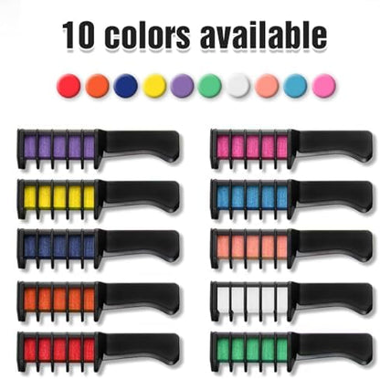 Ten assorted vibrant hair chalk combs for kids and adults