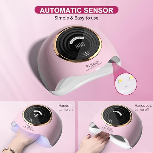 WEVILI salon grade UV LED lamp curing a full set of gel polished fingernails with automatic smart sensor.
