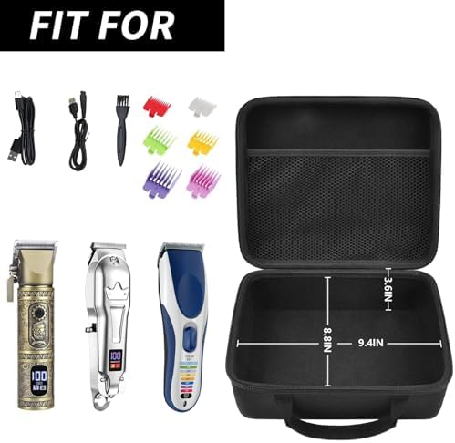 Open premium clipper carrying case displaying main compartment for hair trimmers and inner mesh pocket