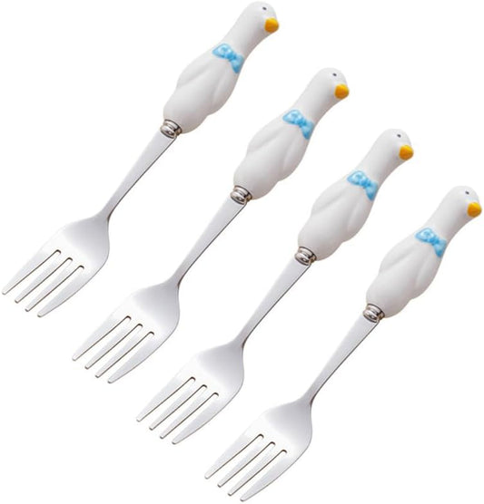 Royal Shang Youpin 4 Piece Cartoon Ceramic Stainless Steel Cutlery Set front view