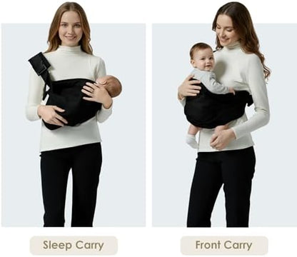 BAMBORA breathable cotton blend infant wrap showing side position hold.