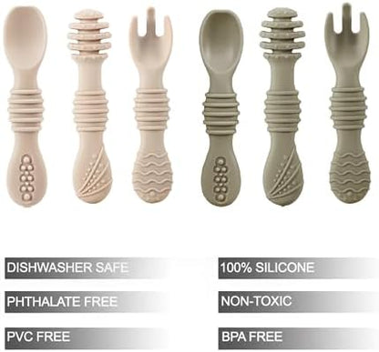 Close up of the hive shaped spoon grooves on the PandaEar baby led weaning utensils.