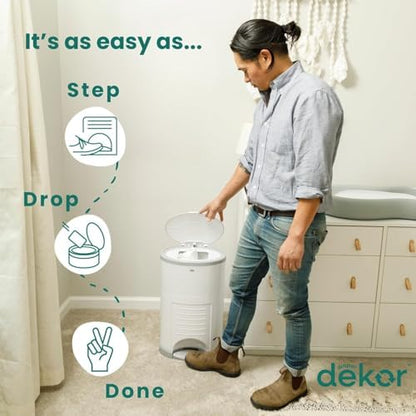 White Dekor Eko Classic diaper pail with lid open
