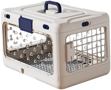Foldable hard plastic dog container showing all eight included accessories and component pieces.