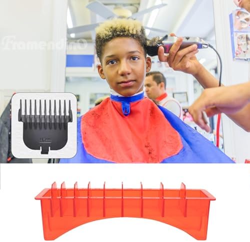 Framendino red plastic clipper guard organizer container for barbershops side view