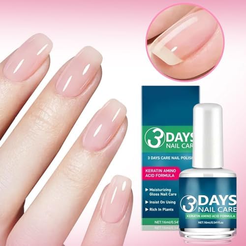 Close up of weak brittle nails receiving treatment with a hydrating clear polish oil