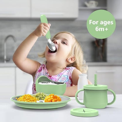 Hepotk baby feeding set with suction plate and stainless steel utensils