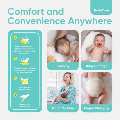 Package of 50 count TickleTime disposable baby changing pad liners