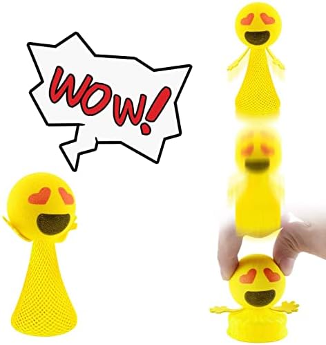 LED light up emoji bouncing toys illuminating during high flight action