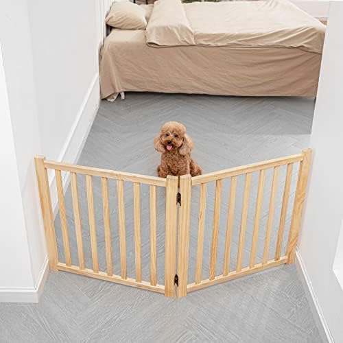 YOCAN non painted natural pine wood folding puppy gate close up view