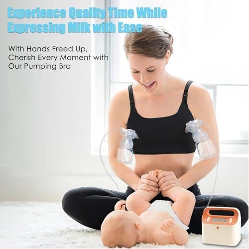Black hands free breast pump bra showing flange opening