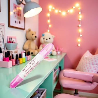 Using pink nail polish corrector pen to clean nail cuticle edges