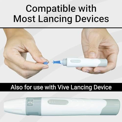 Side profile of Vive Precision 300 count box illustrating the easy twist removal mechanism for safe disposal
