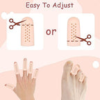 Sixteen pieces of medical grade gel finger caps arranged neatly on a clean background.