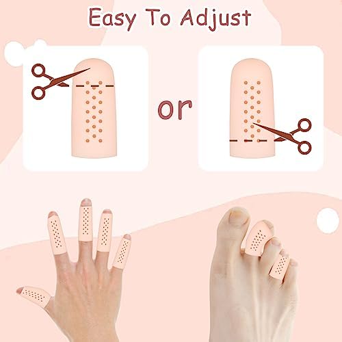 Sixteen pieces of medical grade gel finger caps arranged neatly on a clean background.